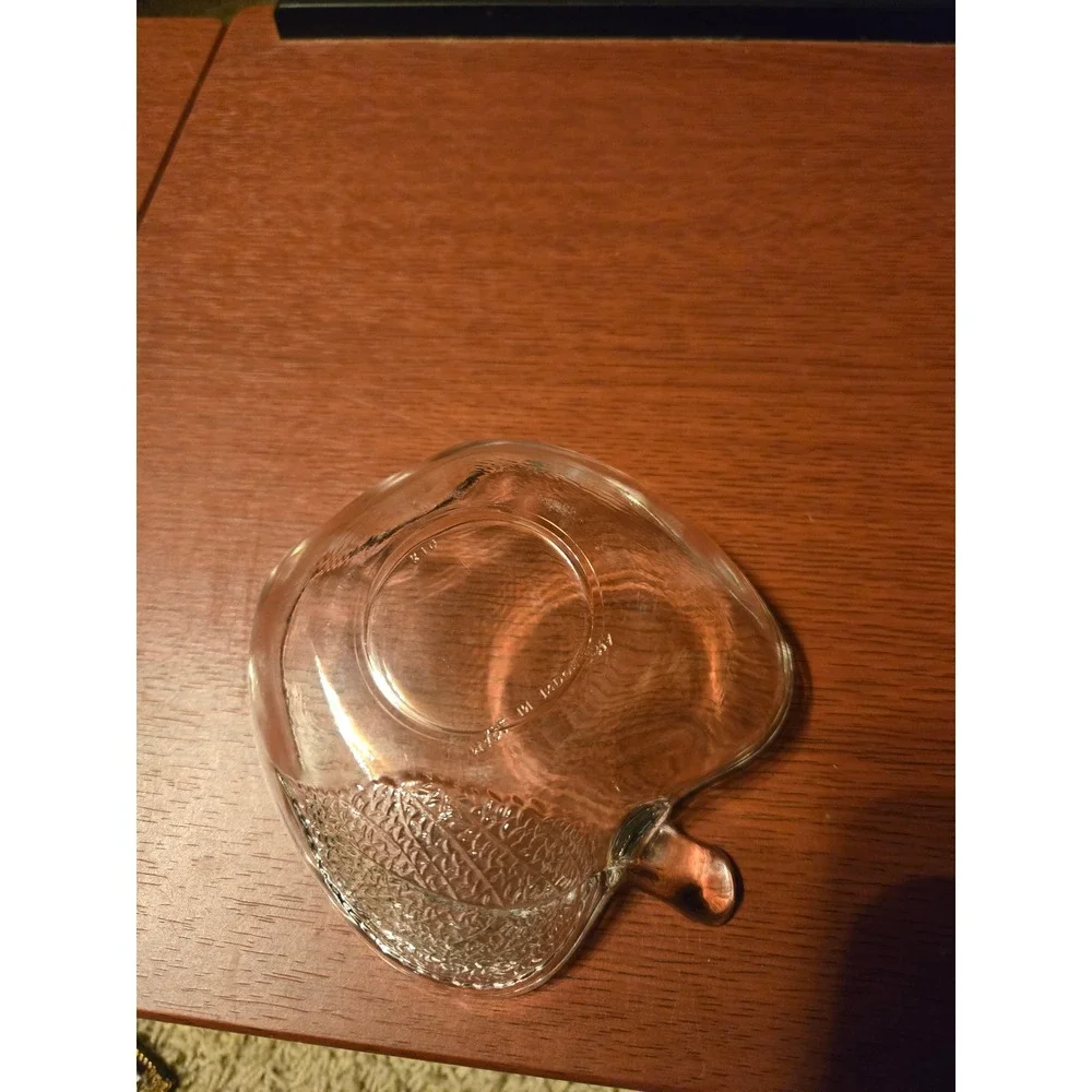 Vintage Clear Glass Apple Shaped Small Bowl with Embossed Leaf Design‎ Indonesia